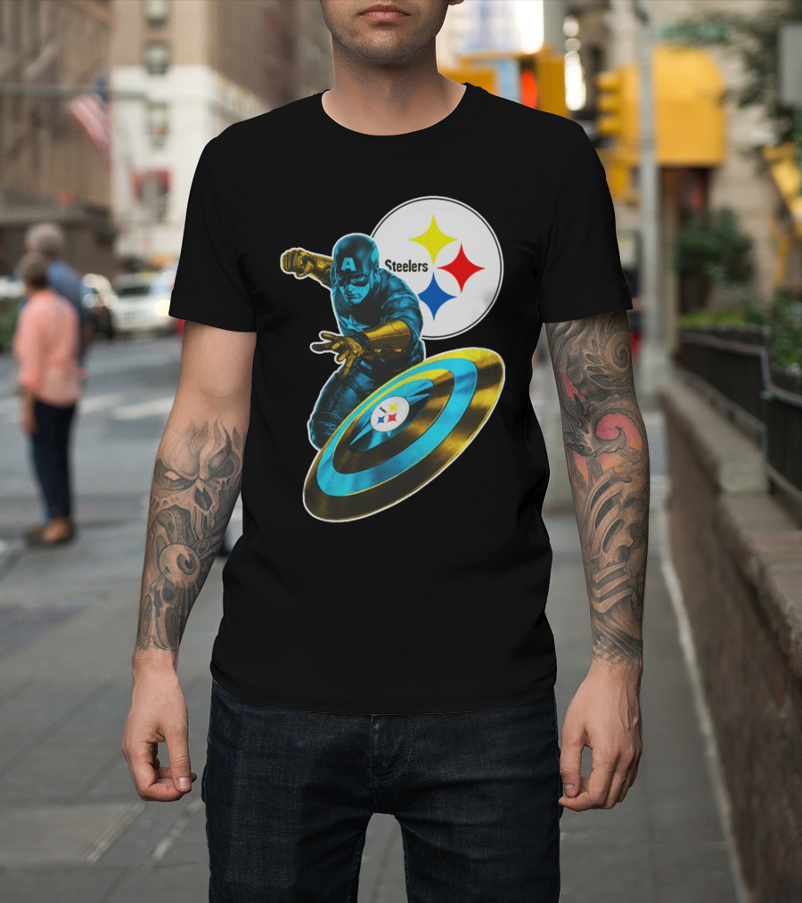 Pittsburgh Steelers Captain America Shield And Logo Crossover T-Shirt