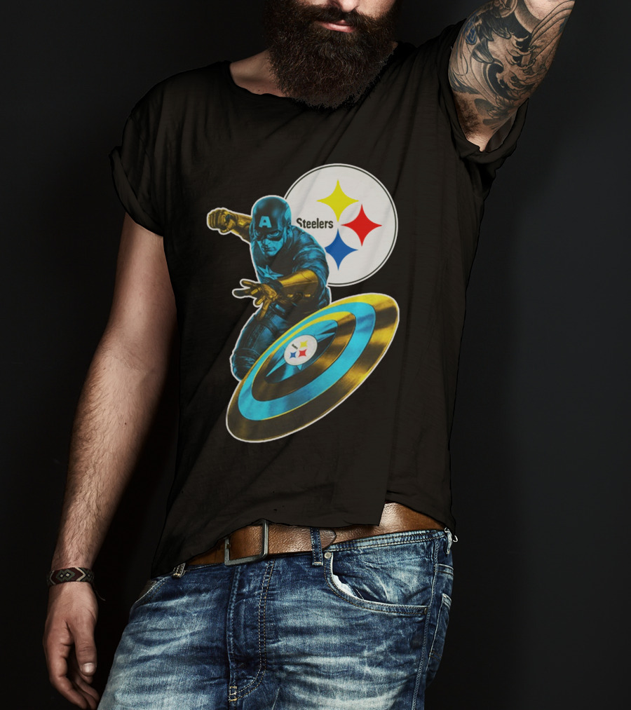 Pittsburgh Steelers Captain America Shield And Logo Crossover T-Shirt
