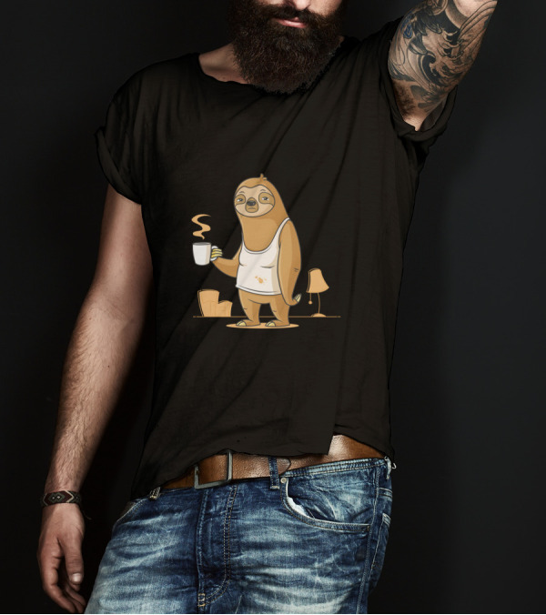 Sloth Holding Coffee Monday Morning Depresso With Books And Lamp T-Shirt