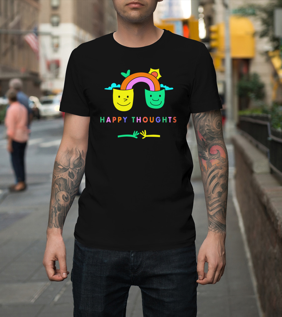 Happy Thoughts Smiling Faces with Rainbow and Sun T-Shirt