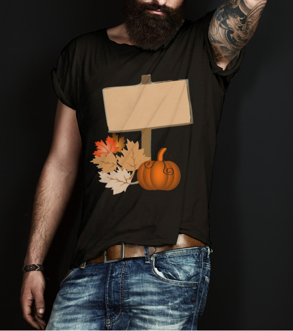 Wood Sign Pumpkin With Autumn Leaves T-Shirt