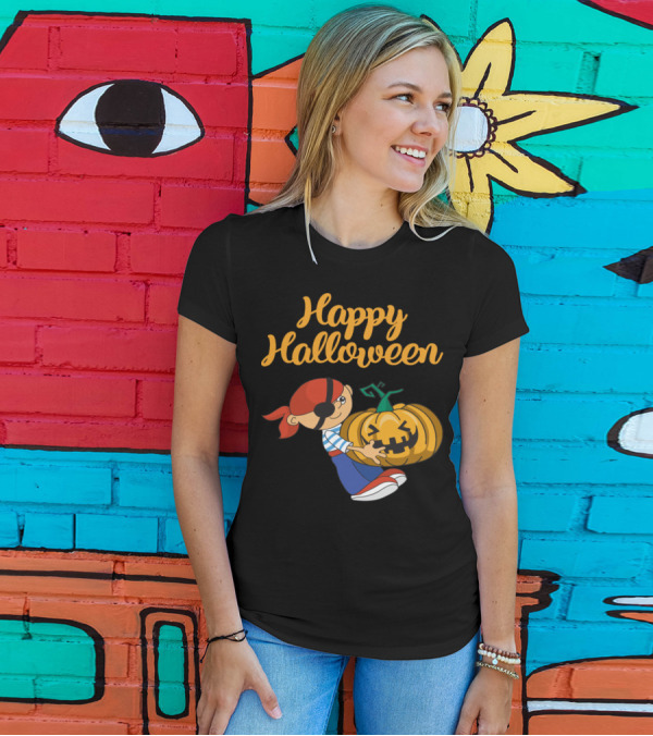 Happy Halloween Pirate Holding Jack-O'-Lantern T-Shirt