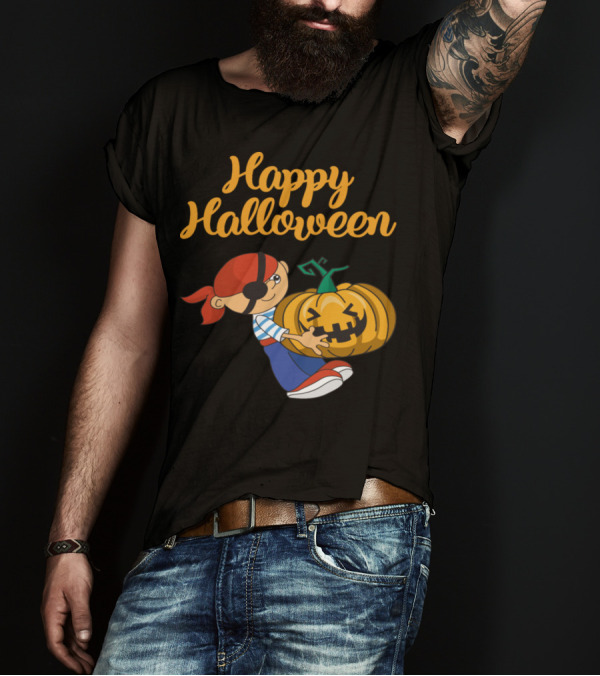 Happy Halloween Pirate Holding Jack-O'-Lantern T-Shirt