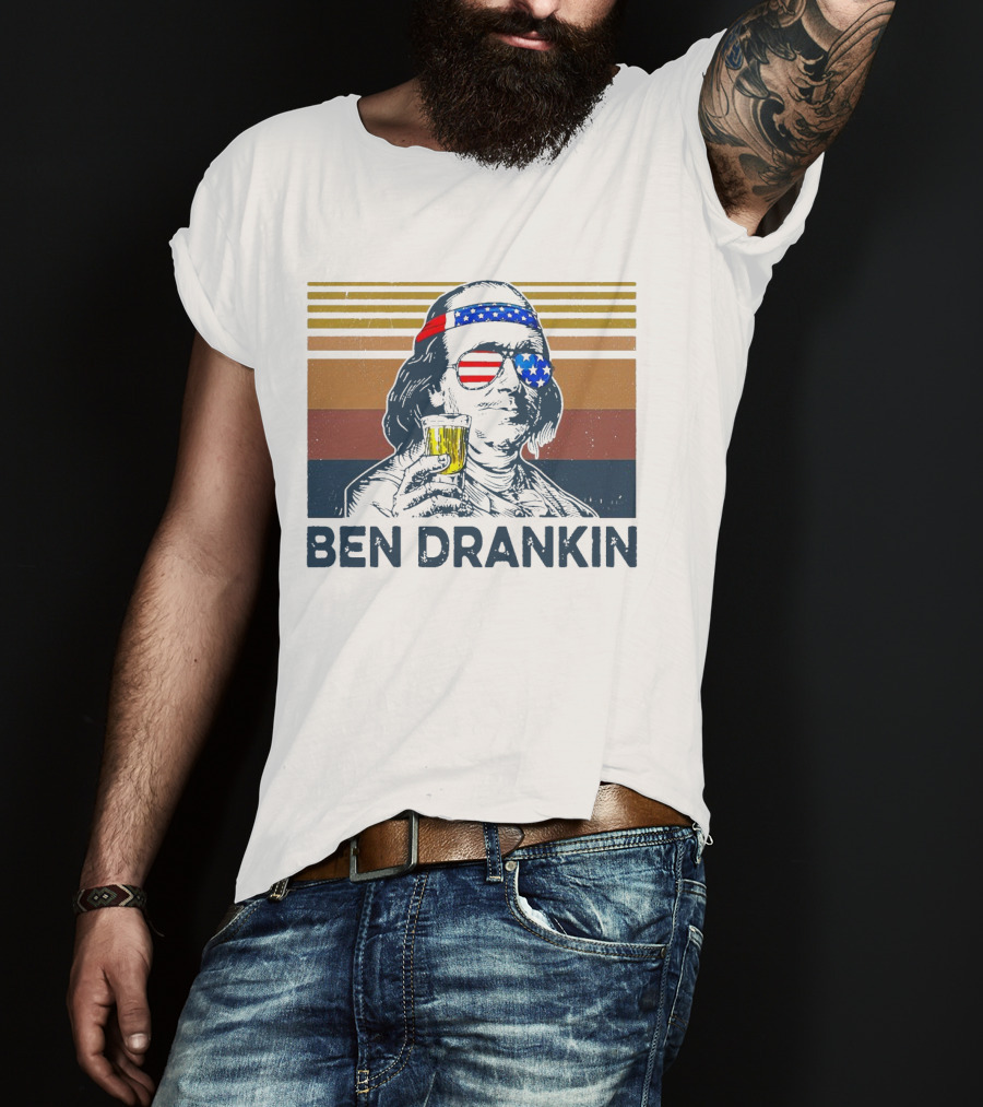 Ben Drankin Vintage Patriotic Sunglasses And Beer T-Shirt