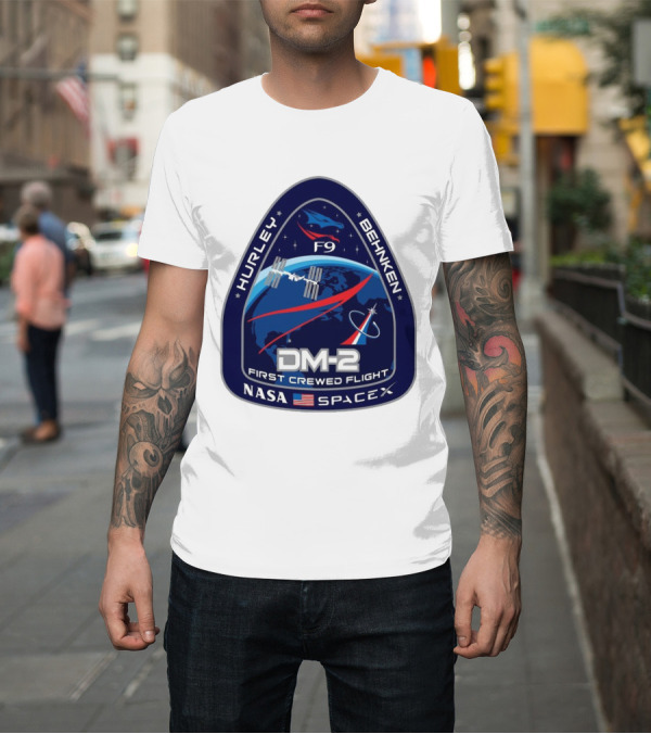 Shirt: Nasa Spacex DM-2 Hurley Behnken First Crewed Flight F9 Badge T-Shirt Nasa Spacex DM-2 Hurley Behnken First Crewed Flight F9 Badge T-Shirt