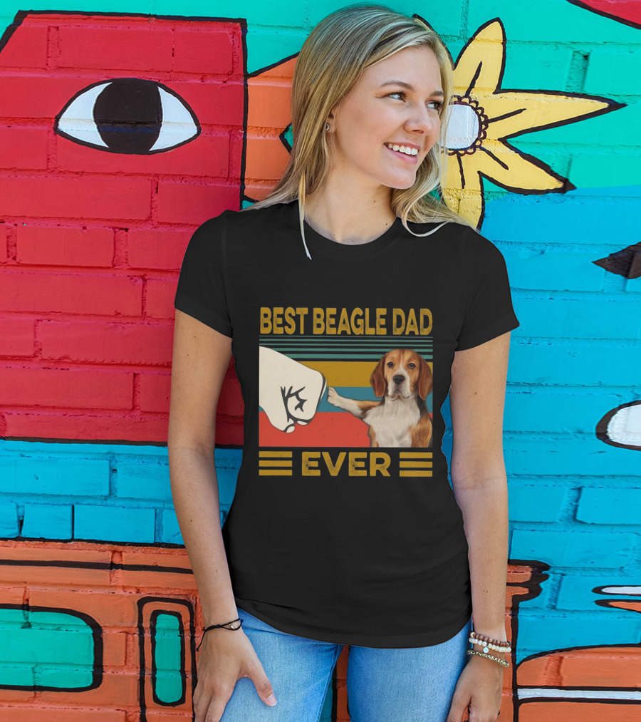 Best Beagle Dad Ever Retro Fist Bump With Beagle T-Shirt