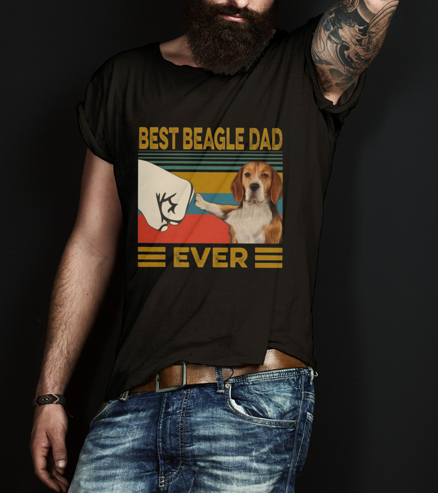 Best Beagle Dad Ever Retro Fist Bump With Beagle T-Shirt