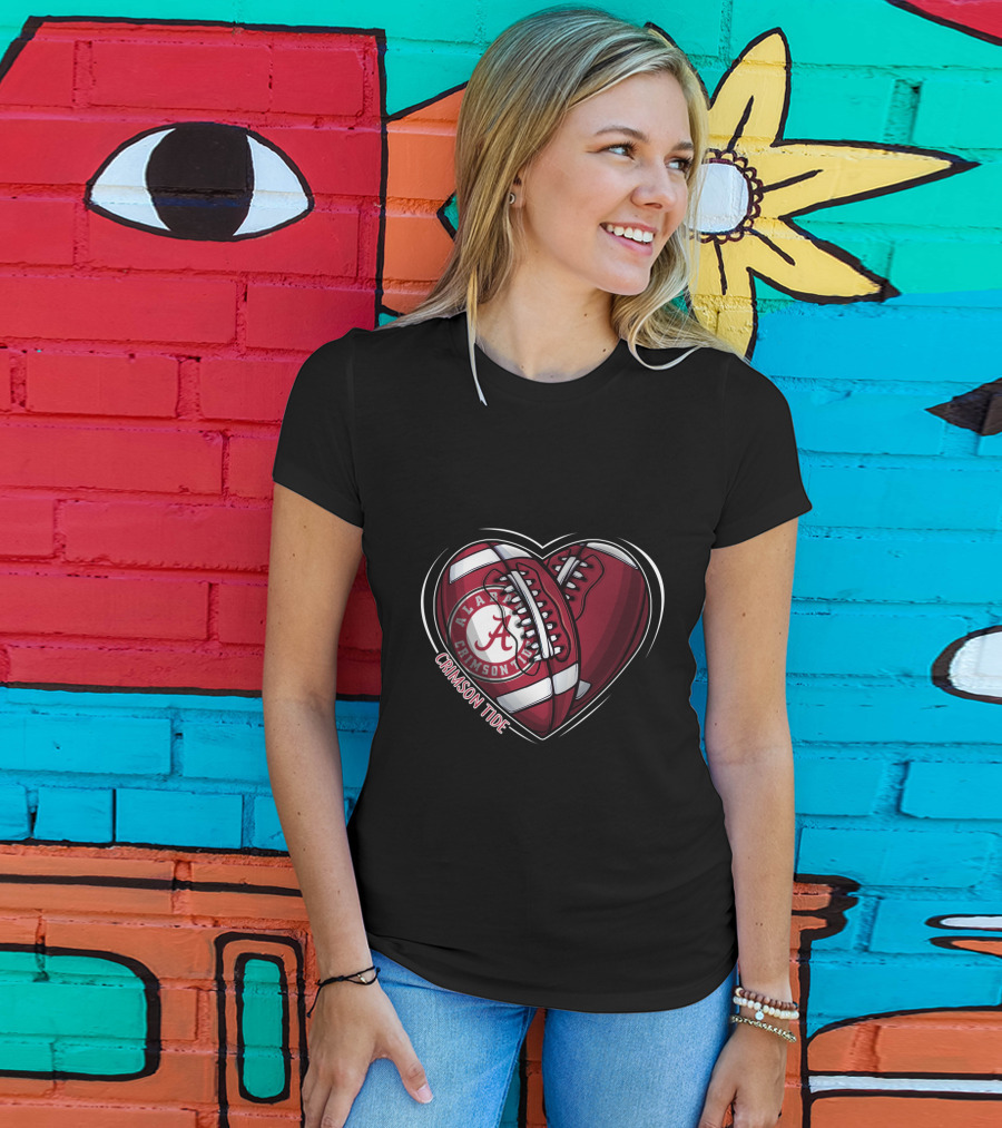 Ncaa Alabama Crimson Tide Heart Football Sneakers T-Shirt