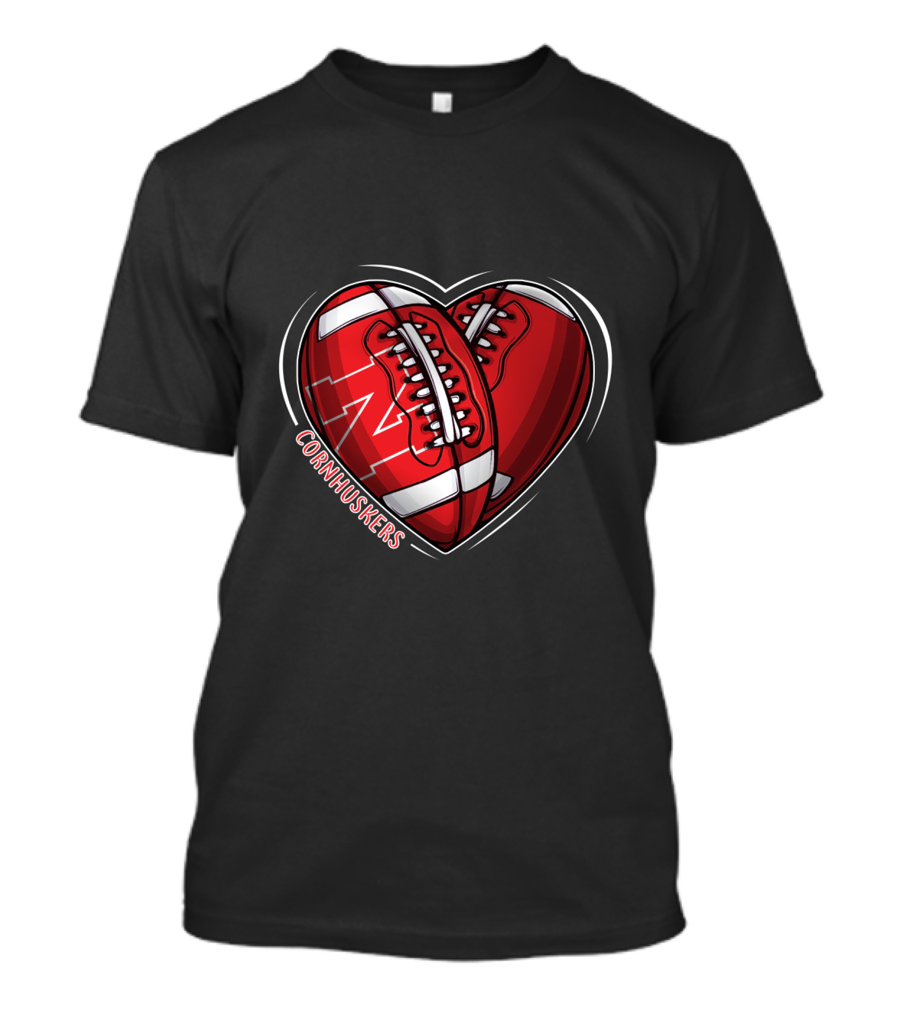 DH 90 NCAA Nebraska Cornhuskers Football Heart T-Shirt