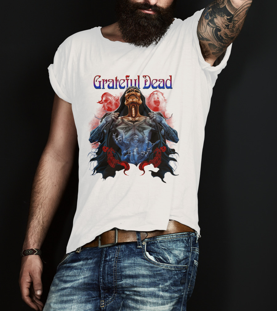 Grateful Dead Skeleton Artwork With Red And Blue T-Shirt