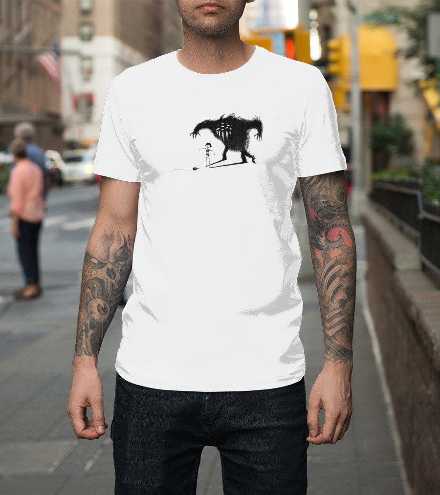 Big Monster Looming Over Child with Flashlight T-Shirt