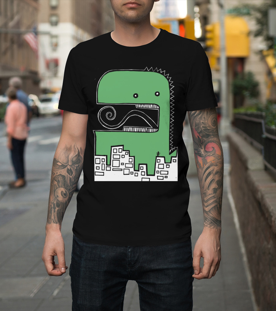 Big Lizard Cityscape Cartoon T-Shirt