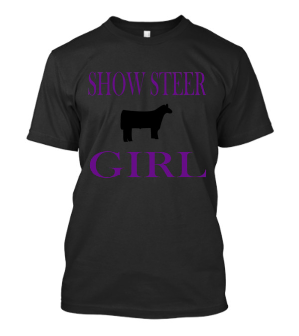 Show Steer Girl With Black Cow Silhouette In Purple Text T-Shirt
