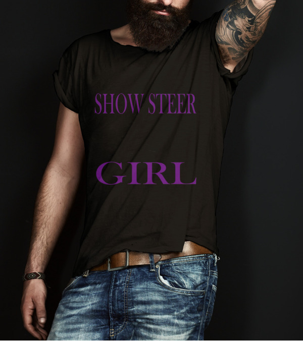 Show Steer Girl With Black Cow Silhouette In Purple Text T-Shirt