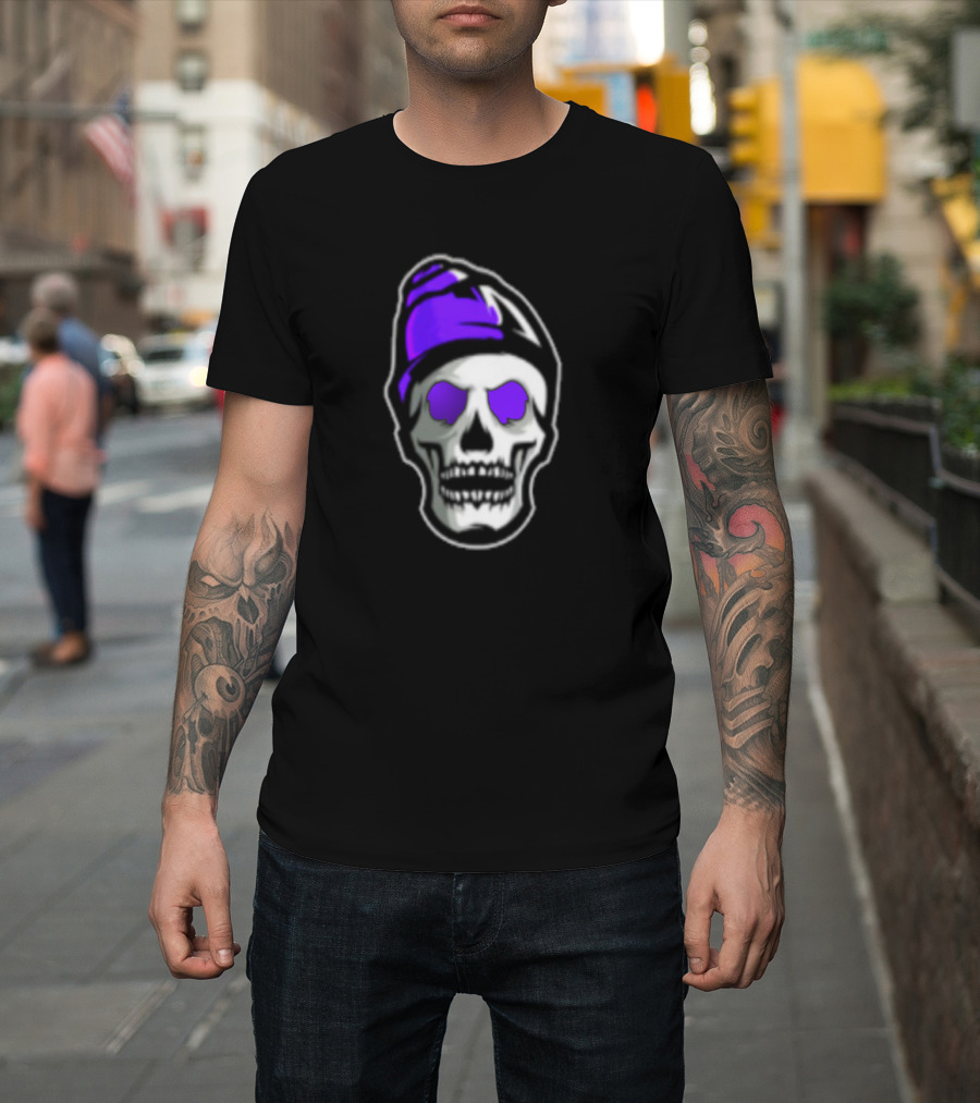 Skull with Purple Beanie and Sunglasses T-Shirt