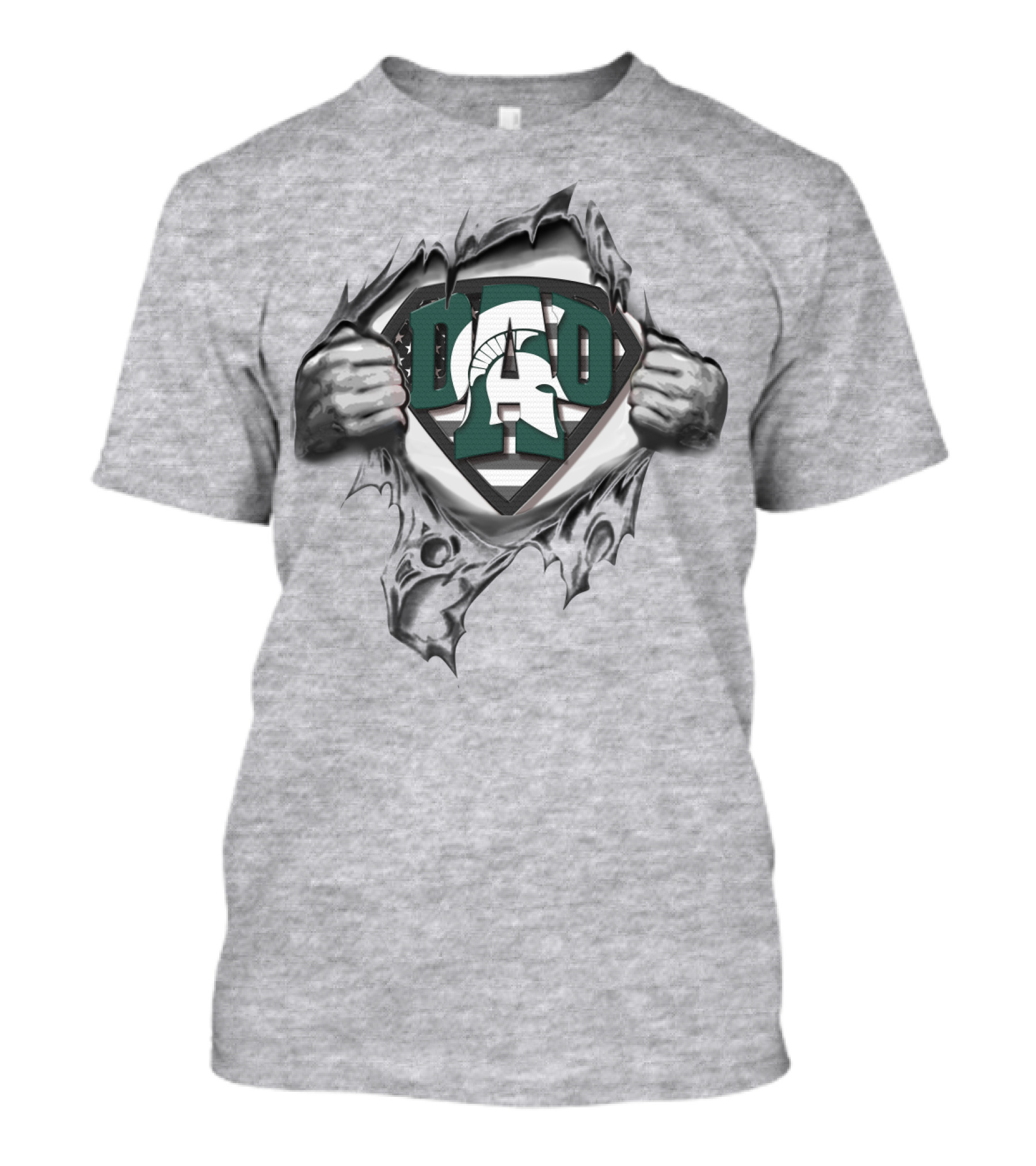 Superdad Michigan State Spartans Logo Dad Superhero With Spartan Helmet T-Shirt