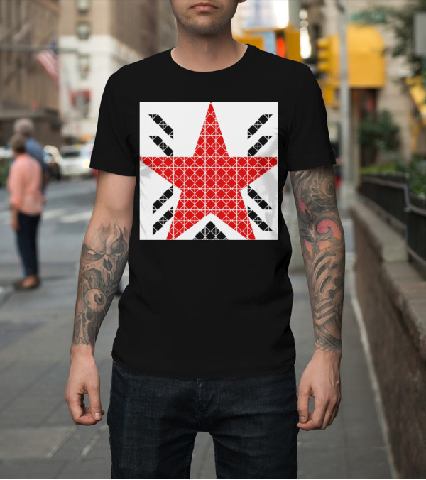Shirt: Red Geometric Star with Black Arrow Pattern Grid T-Shirt Red Geometric Star with Black Arrow Pattern Grid T-Shirt