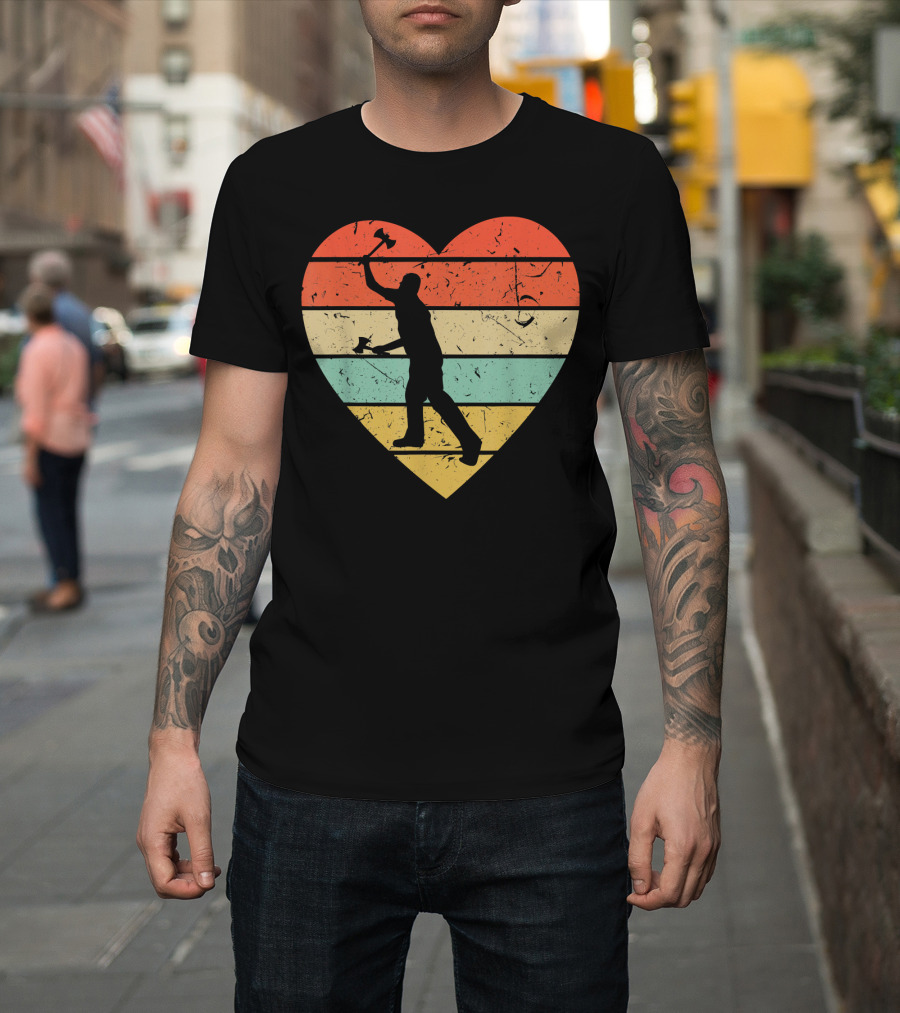 Axe Throwing Retro Lumberjack Heart T-Shirt