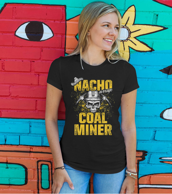 Nacho Average Coal Miner Skull Helmet Pickaxes Sombrero T-Shirt
