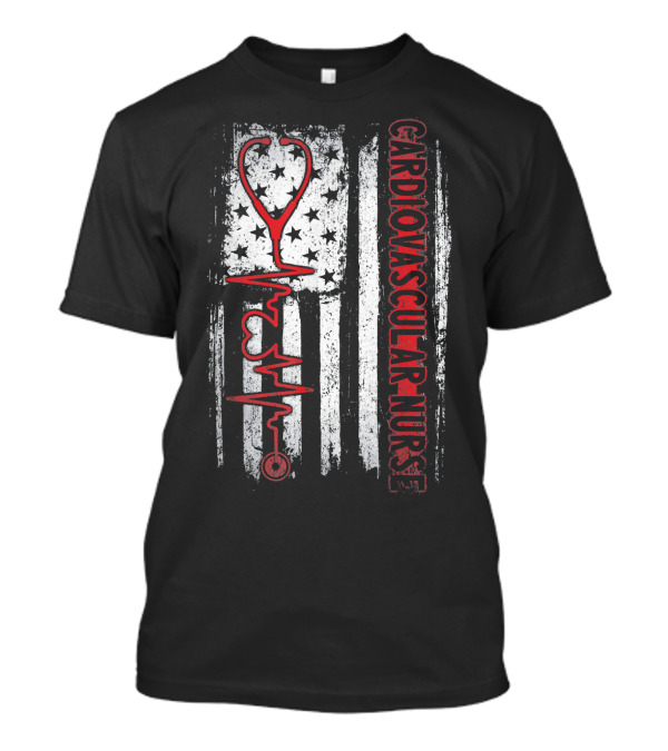 Distressed Cardiovascular Nurse USA Flag Stethoscope Heartbeat T-Shirt