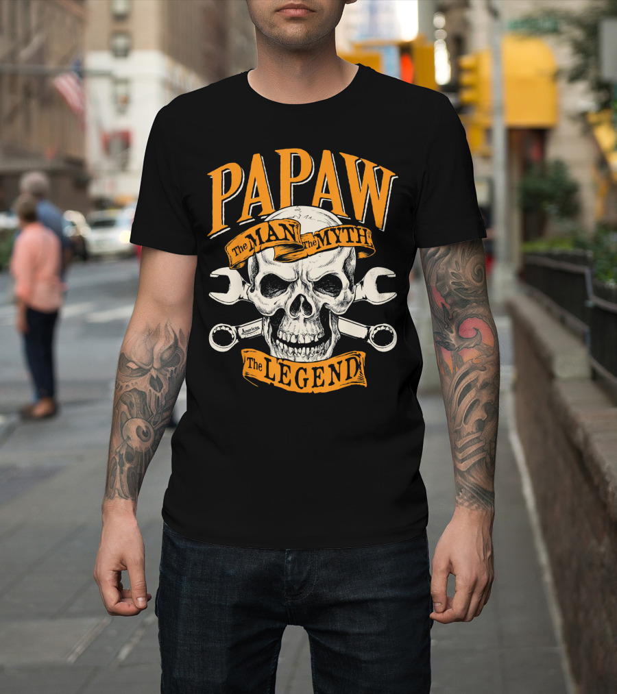 Papaw the Man the Myth the Legend Skull with Wrenches T-Shirt