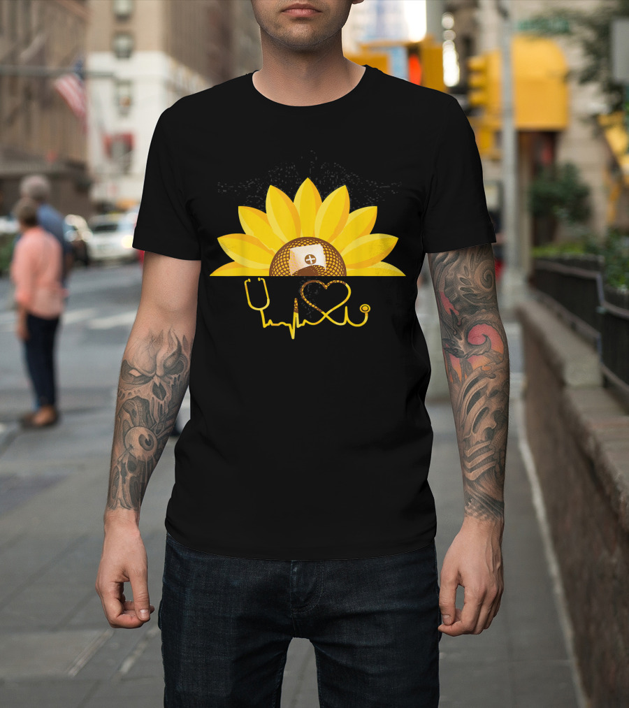 Sunflower Nurse Heartbeat Stethoscope Nursing T-Shirt