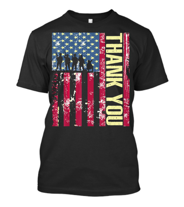 Thank You American Flag Veterans Silhouette Star Stripe T-Shirt