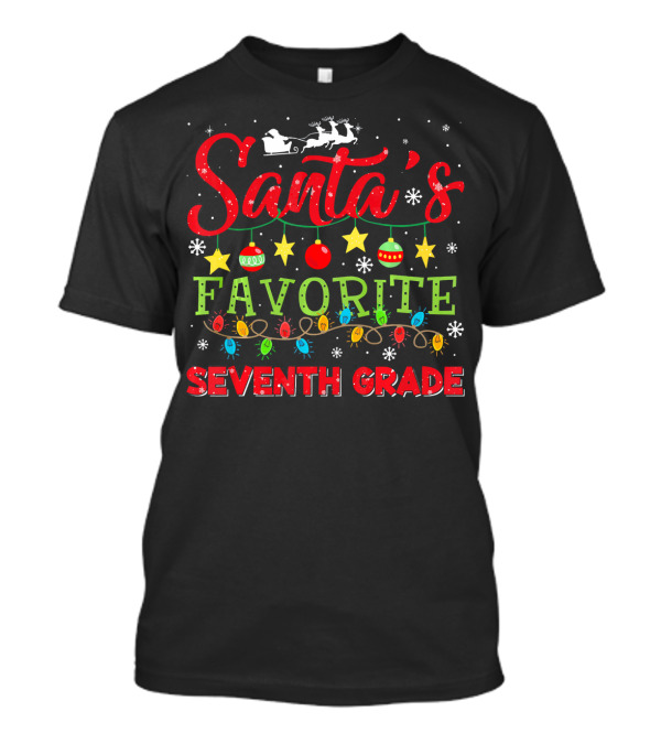 Santa's Favorite Seventh Grade Christmas Teacher Ornaments Snowflakes Lights T-Shirt