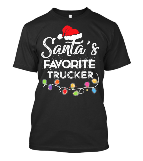 Santa's Favorite Trucker Christmas Lights Hat Multicolor String Bulbs T-Shirt