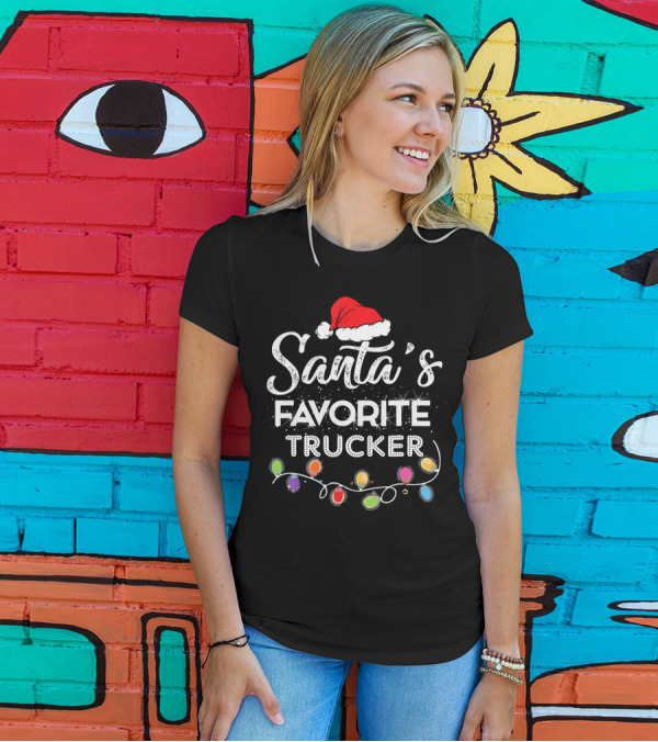 Santa's Favorite Trucker Christmas Lights Hat Multicolor String Bulbs T-Shirt
