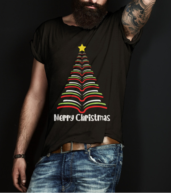 Merry Christmas Librarian Christmas Tree Reading Books T-Shirt