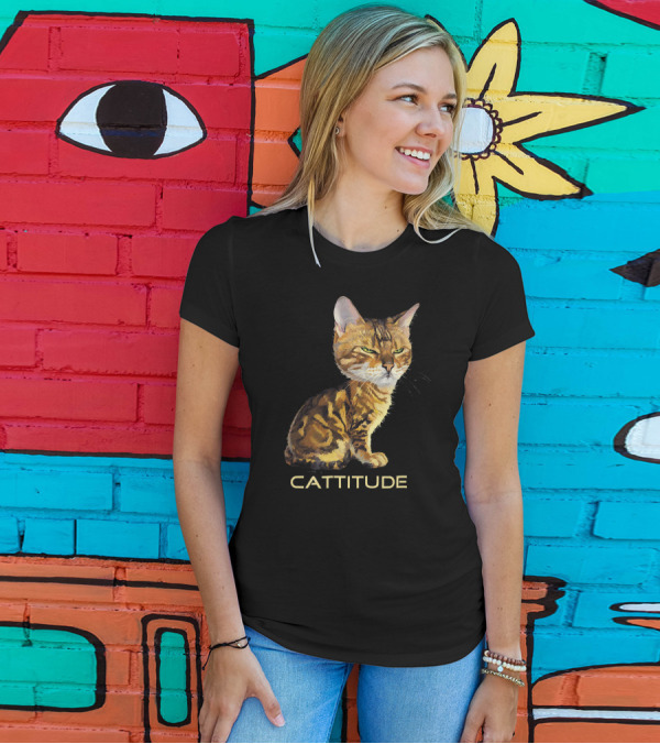Cattitude Cat Caricature Funny Marbled Bengal T-Shirt