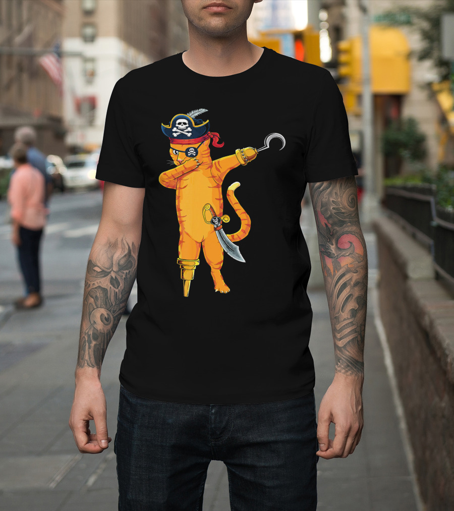 Pirate Cat Dabbing with Hook and Sword Love Kitten T-Shirt