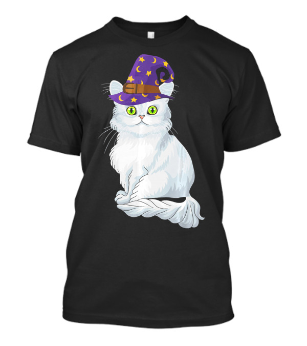 Maine Coon Witch Cat With Purple Wizard Hat And Stars T-Shirt