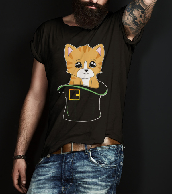 Cat Leprechaun Hat St Patrick's Kid T-Shirt