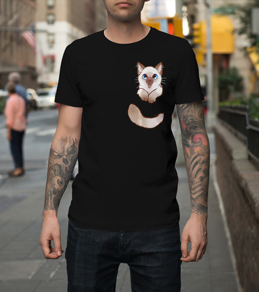 Pocket Adorable Ragdoll Kitten Kitty Cat Face Peeking Out T-Shirt