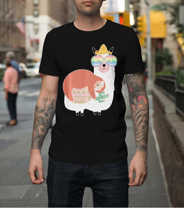 Shirt: Cute Llama (Alpaca) And Sloth Best Friends Rainbow Glasses Hat T-Shirt Cute Llama (Alpaca) And Sloth Best Friends Rainbow Glasses Hat T-Shirt