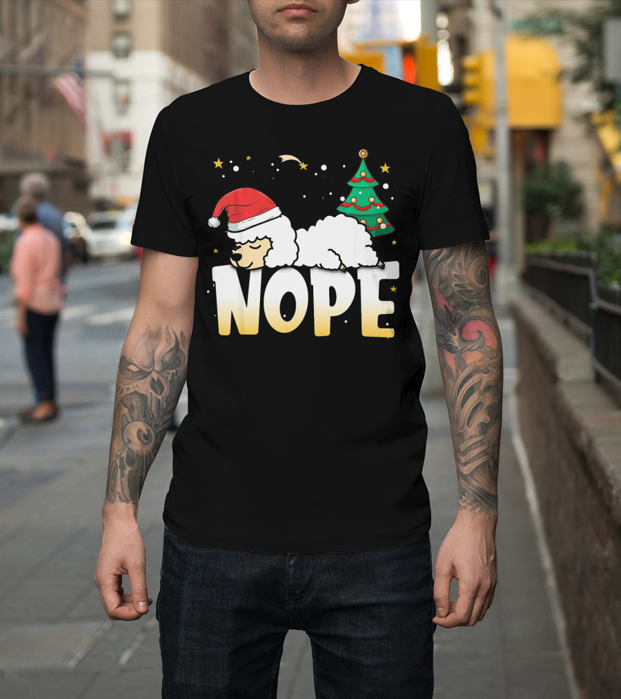 Christmas Llama Nope Lazy Alpaca Santa Hat Christmas Tree T-Shirt