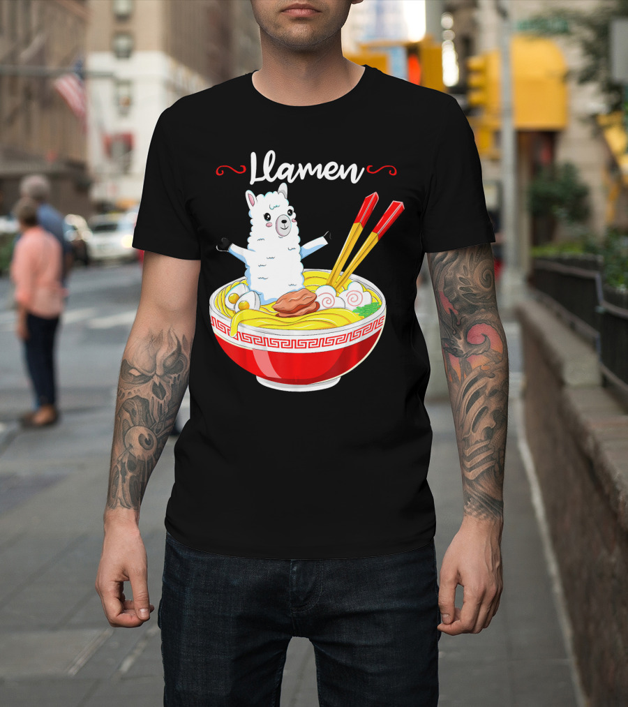 Llamen Kids Japanese Kawaii Llama Alpaca Ramen Bowl Fun T-Shirt