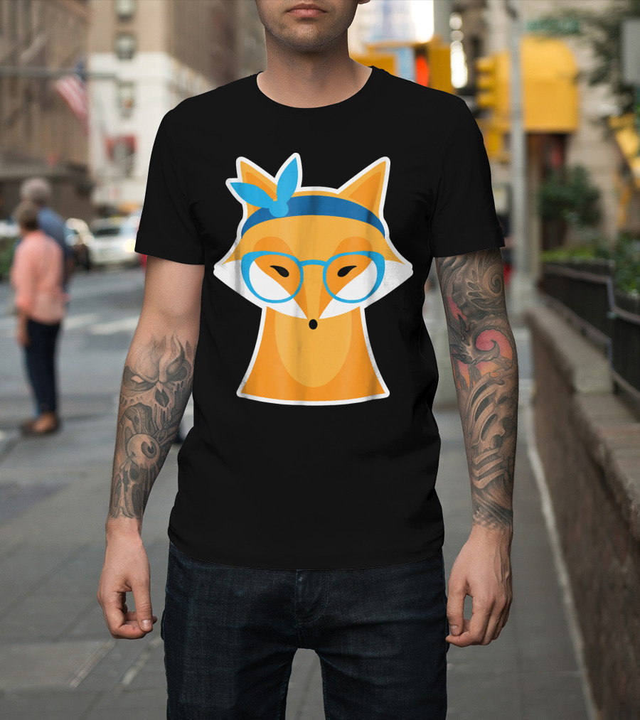 Hipster Style Fox with Glasses and Headband T-Shirt