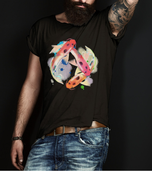 Watercolor Japanese Koi Fish Circle T-Shirt