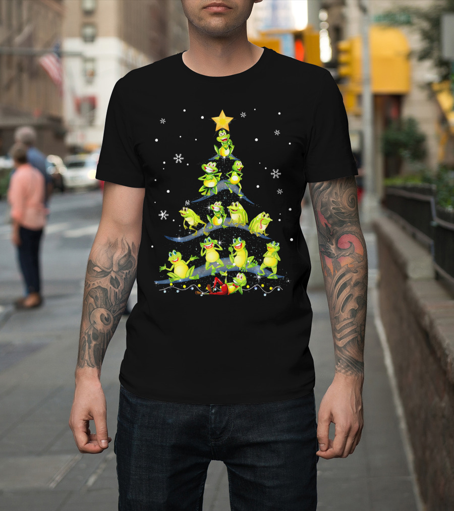 Cute Frog Christmas Tree Snowflakes Decor Xmas Holiday Frogs T-Shirt