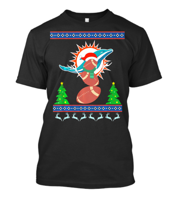 Miami Dolphins Christmas Football Reindeer T-Shirt