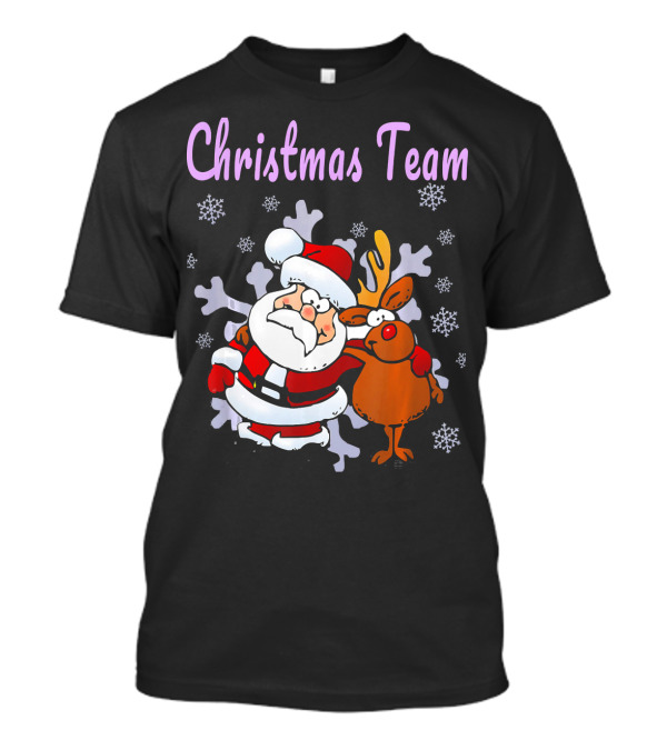 Christmas Team Cute Cartoon Santa And Reindeer Snowflakes T-Shirt