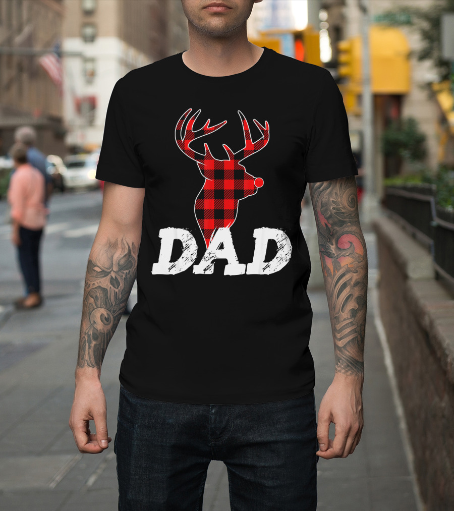DAD Deer Red Plaid Funny Caro T-Shirt