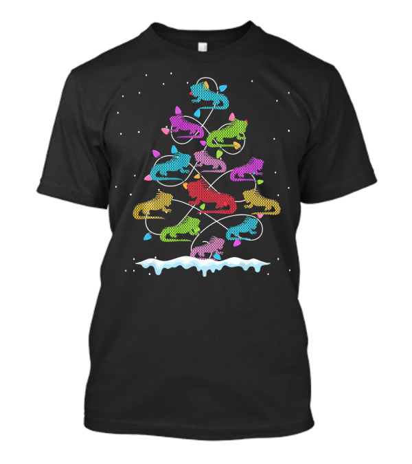 Iguana Colorful Pine Tree With Christmas Lights In Snowy Holiday T-Shirt