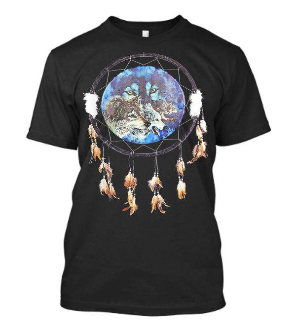Dream Catcher Wolves Under Moonlit Sky T-Shirt