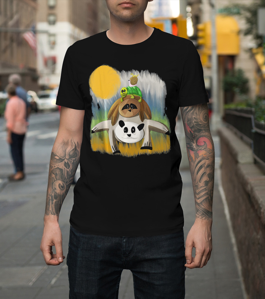 Funny Panda Sloth Turtle Snail Inch Worm Stack Under Sun T-Shirt