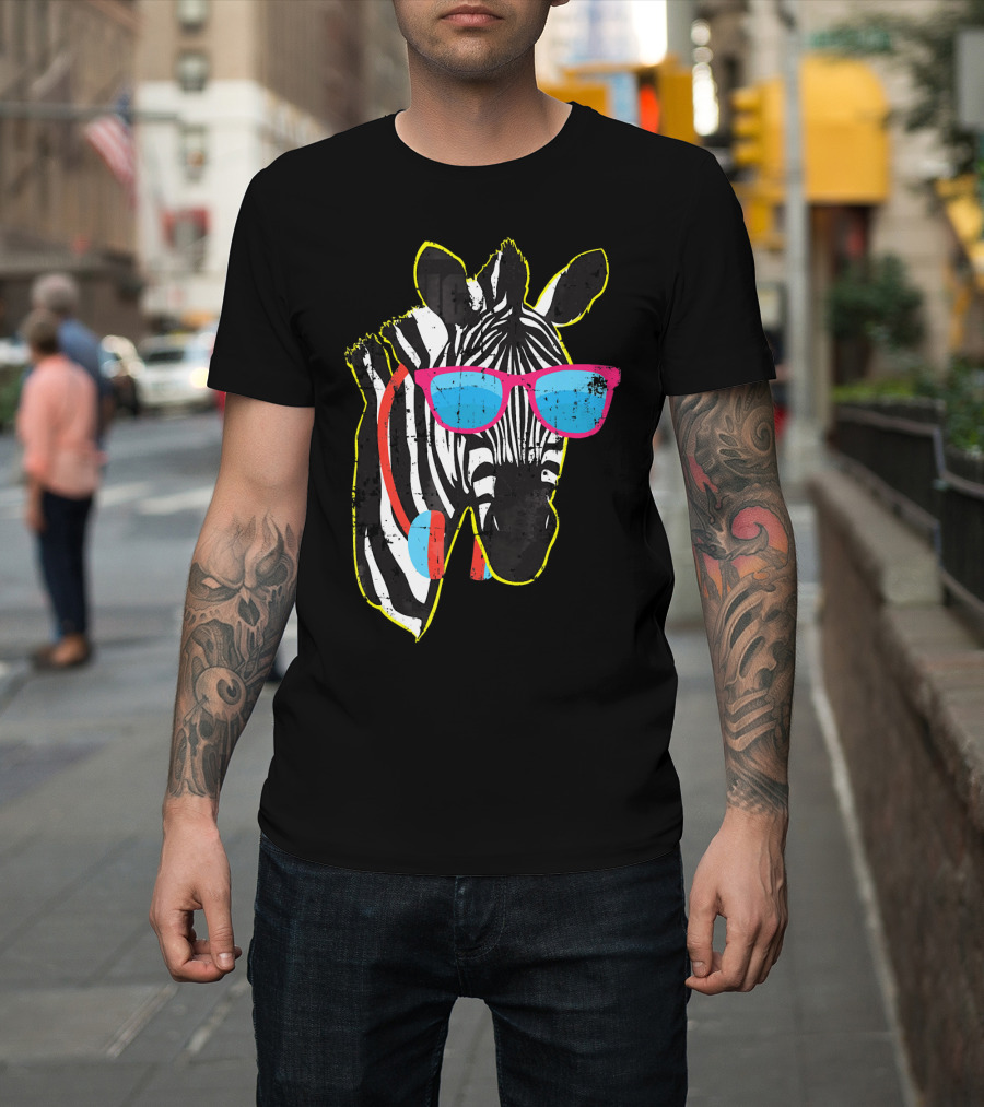 Hip Zebra with Red Sunglasses and Headphones T-Shirt