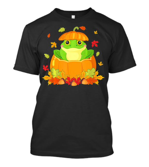 Thanksgiving Cute Frog In Pumpkin With Autumn Leaves T-Shirt